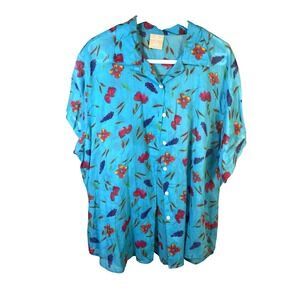 Vintage Partners Women's Button up Blouse XL Shirt Floral Blue Spring Feminine